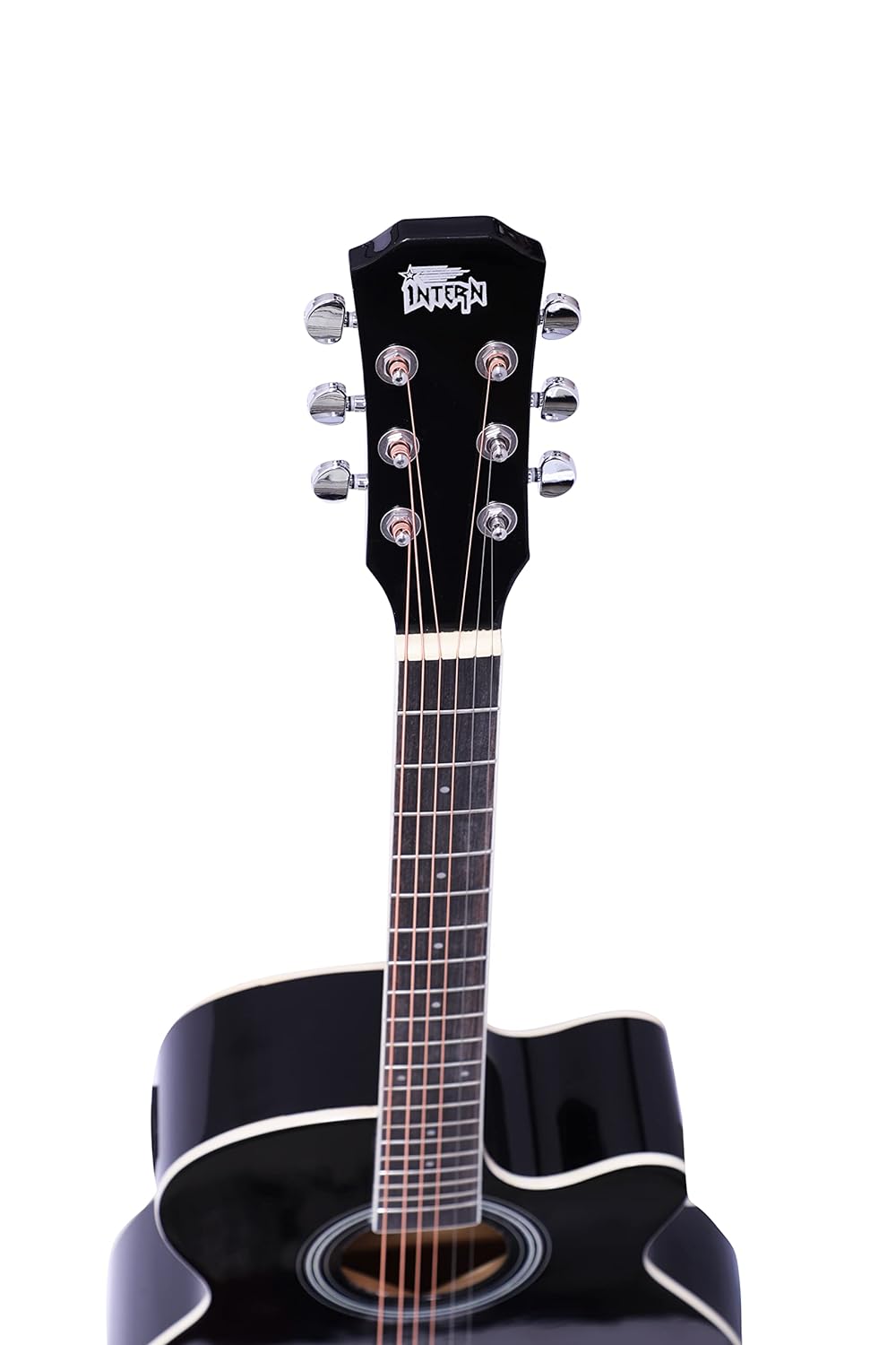 INTERN 40 inches Acoustic Guitar with Pick-up & truss rod, carry bag, strings pack, strap & picks. Premium Wooden durable built, tonal stability with professional sound amplificaiton. (Black).