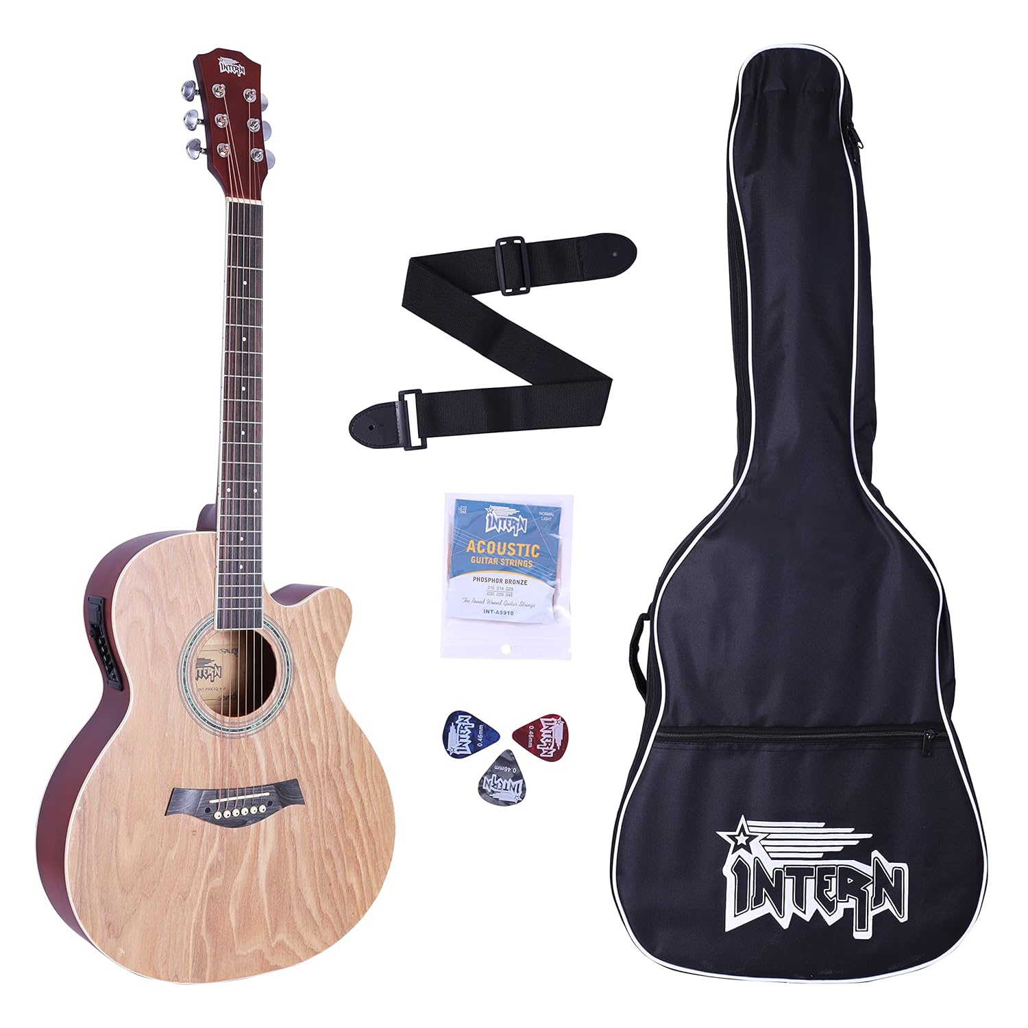 INTERN 40 inches Acoustic Guitar with Pick-up & truss rod, carry bag, strings pack, strap & picks. Premium Wooden durable built, Best tonal stability with professional sound amplificaiton. (Stripes)