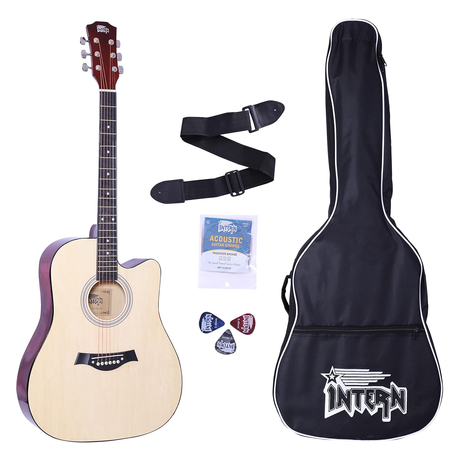 INTERN 41 inches Acoustic Guitar with truss rod. Includes carry bag, strings pack, strap & plectrums. Premium Wooden durable built, tonal stability & for all age-groups (Refreshing Natural).…