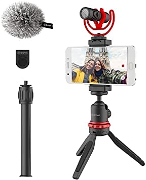 Boya Vlogging Kit - Video Microphone, Mini Tripod with Extension Handle, Cold Shoe Mount, Windshield - Vlogger Starter Kit - Youtuber Kit (BY-VG330)