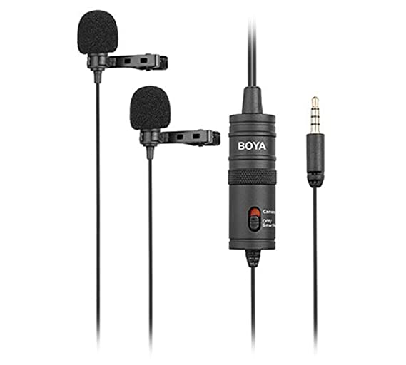 Boya BY-M1DM Dual Lavalier Universal Microphone with a Single 1/8 Stereo Connector for Smartphones DSLR Cameras Camcorders, black, for action cameras (gopro, sjcam)