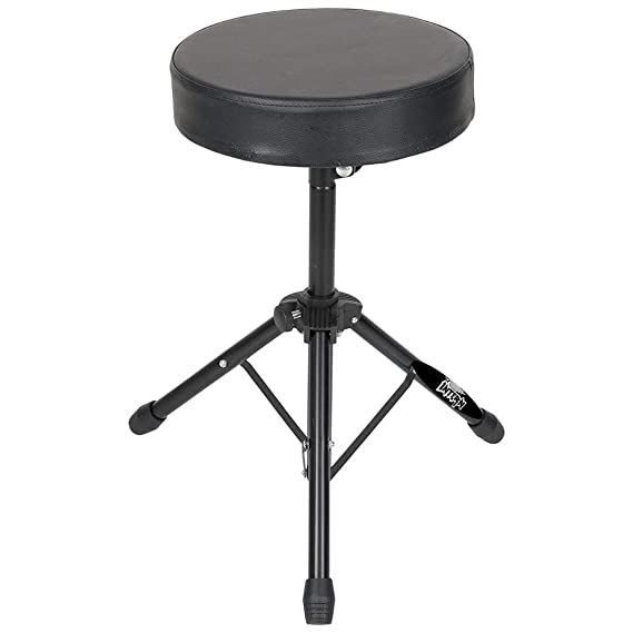 Intern Tripod Style Drum Throne - Drum Stool Padded Seat Height Adjustable Round Top Drum Chair With Sturdy Tripod Base for Adults and Kids, Black (INT-DST-01)