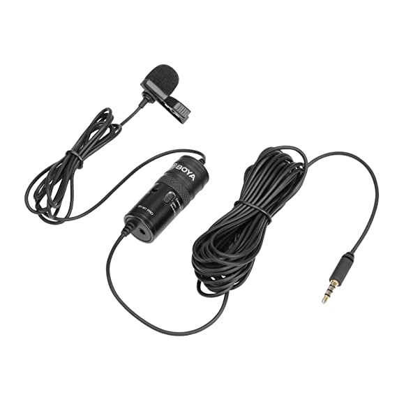 Boya BY-M1 Pro Omnidirectional Lavalier Condenser Microphone with Gain control, Headphone-out, Noise cancellation for iPhone Android Smartphone DSLR Camera Camcorder Audio Recorder YouTube(20ft Cable)