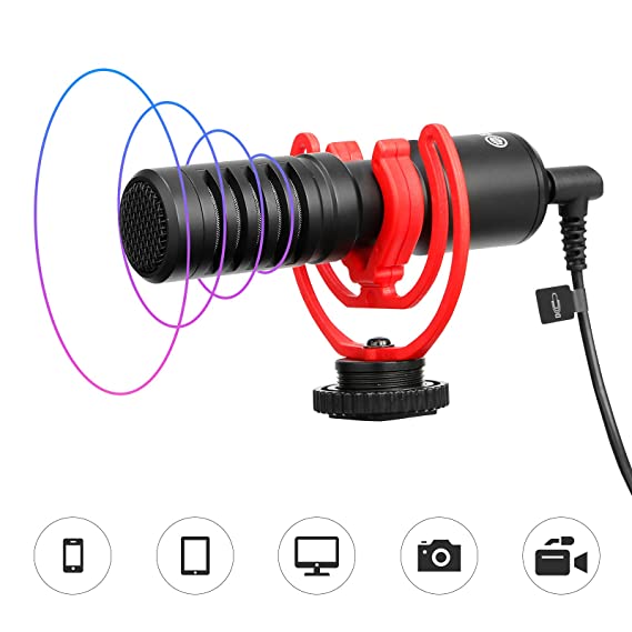 Boya BY-MM1+ Super-Cardioid Shotgun Microphone with Real Time Monitoring Compatible with iPhone/Android Smartphones, DSLR Cameras Camcorders for Live Streaming Audio Recording