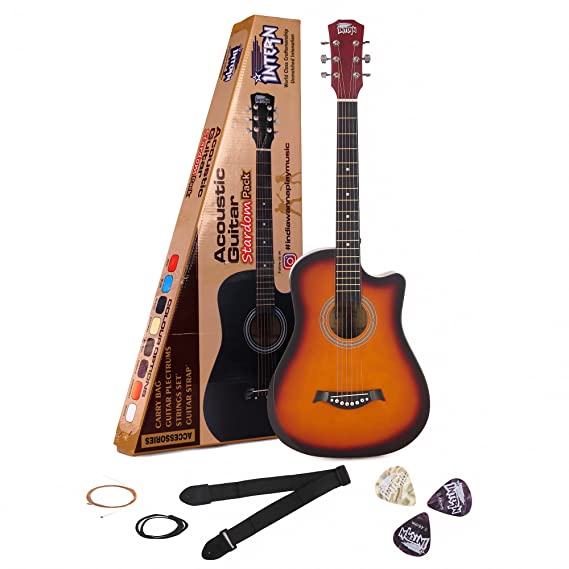 INTERN Cutaway Design Acoustic Guitar Pack -Humidity Proof, Bend resistant, Durable Action, Natural tone & resonance. Sunburst Carbon Fibre/Fiber Guitar with carry bag, Strap, Strings set, Picks.(‎INT-CF01-SB)
