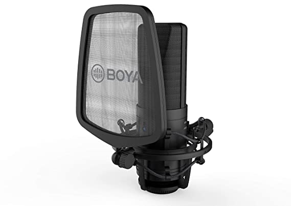 Boya BY-M1000 Condenser Microphone Podcast Mic Kit Support Omnidirectional/Bidirectional with Double-layer Pop Filter Shock Mount XLR Cable for Singer Vocals Podcaster Home Studio Voice Over Recording