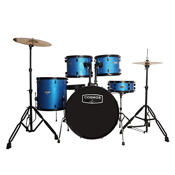 ARCTIC COSMOS 5 Piece Complete Acoustic Drum Kit/Drumset with drumsticks, Cymbals and throne - With Hardware. Best Sounding shells, most durable build. (Blue)