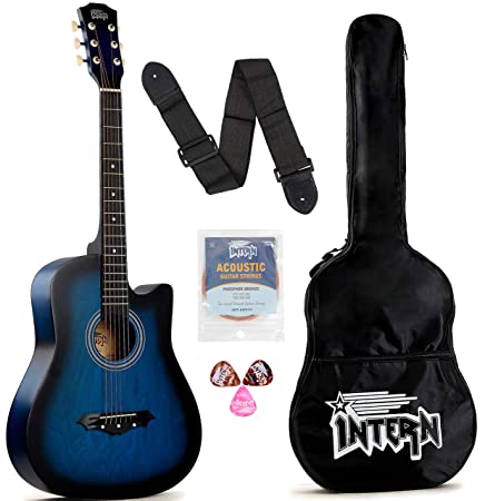 Intern INT-38C Acoustic Guitar Kit, With Bag, Strings, Pick And Strap, Blue